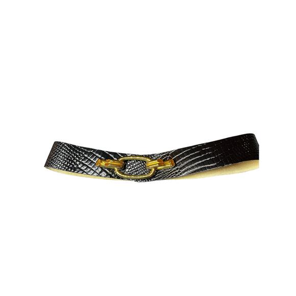 Calderon Accessories - Vintage Calderon Black Snakeskin Chunky Gold Hardware Belt Size Medium